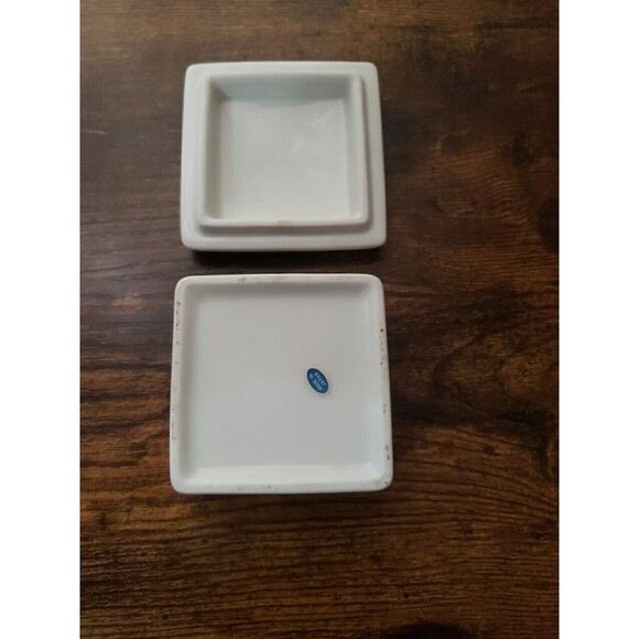 Vintage Ceramic Tabby Cat Trinket Box Square Painted Floral Made In Japan Kitten - Picture 5 of 7